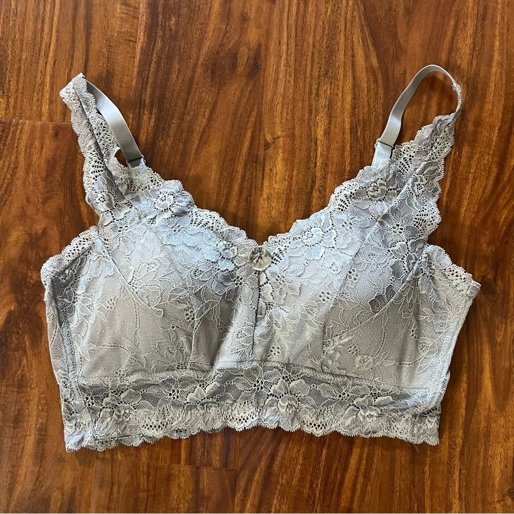 Rhonda Shear Gray Floral Lace Bralette size 2X